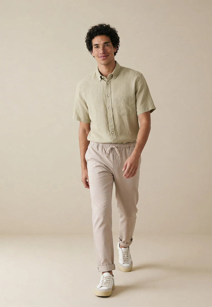 Fynch - Hatton Premium Linen Button Down Short Sleeved Shirt Pistachio 16046001-745-M