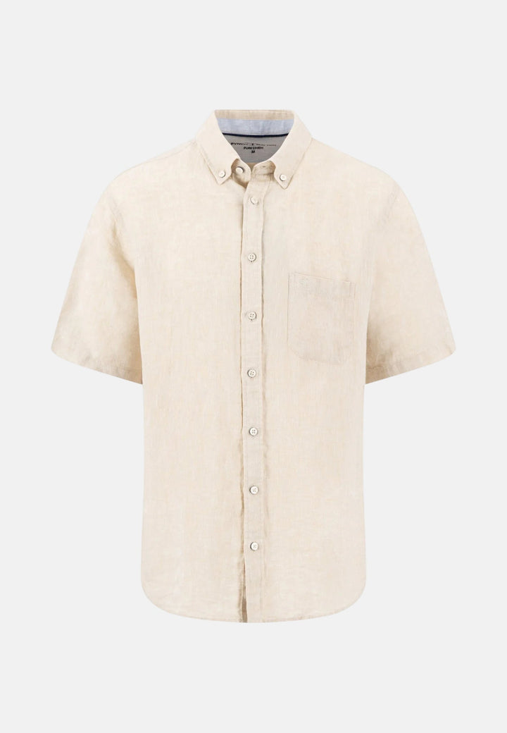 Fynch - Hatton Premium Linen Button Down Short Sleeved Shirt Sand 16046001-837-M