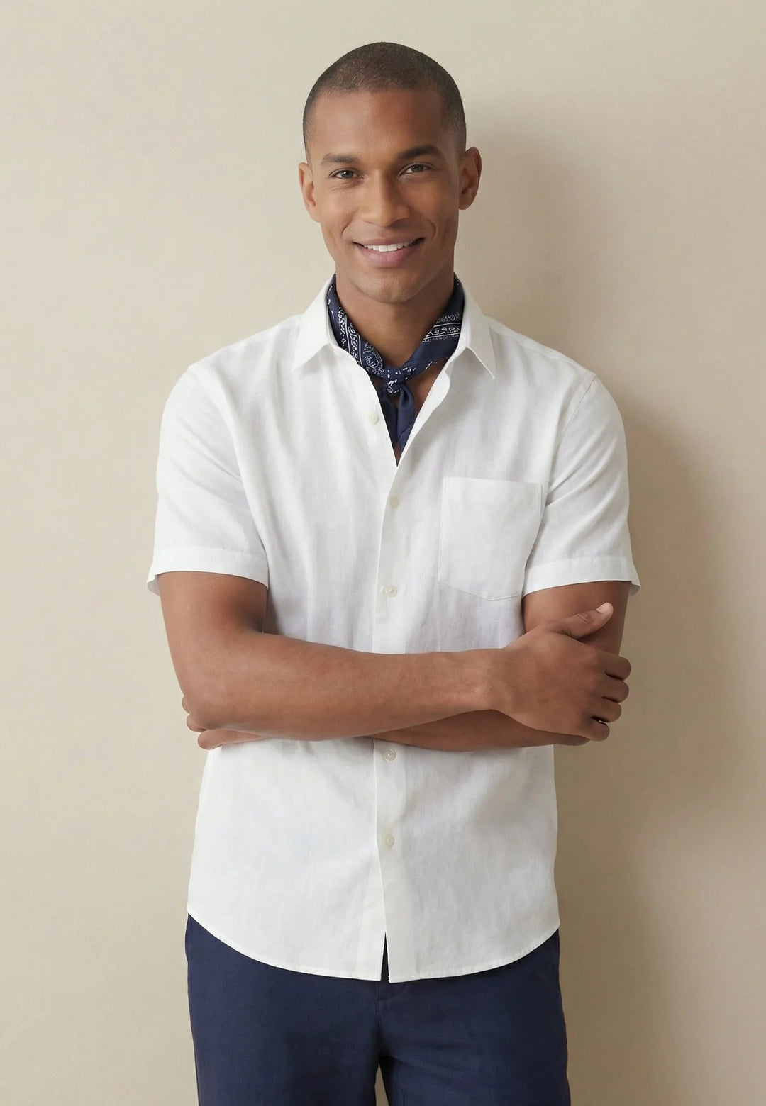 Fynch - Hatton Premium Linen Button Down Short Sleeved Shirt White 16046001-802-M