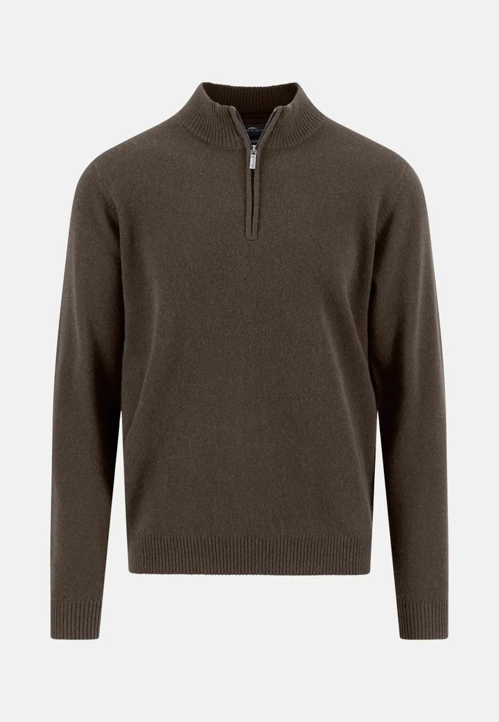 Fynch - Hatton - Pure Cashmere 1/4 Zip Knit Dark Chocolate - 1510358-861-M