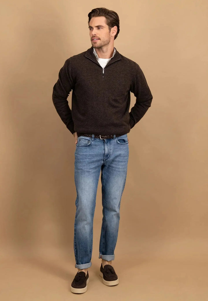 Fynch - Hatton - Pure Lambswool 1/4 Zip Knit Dark Chocolate - 1510304-861-S