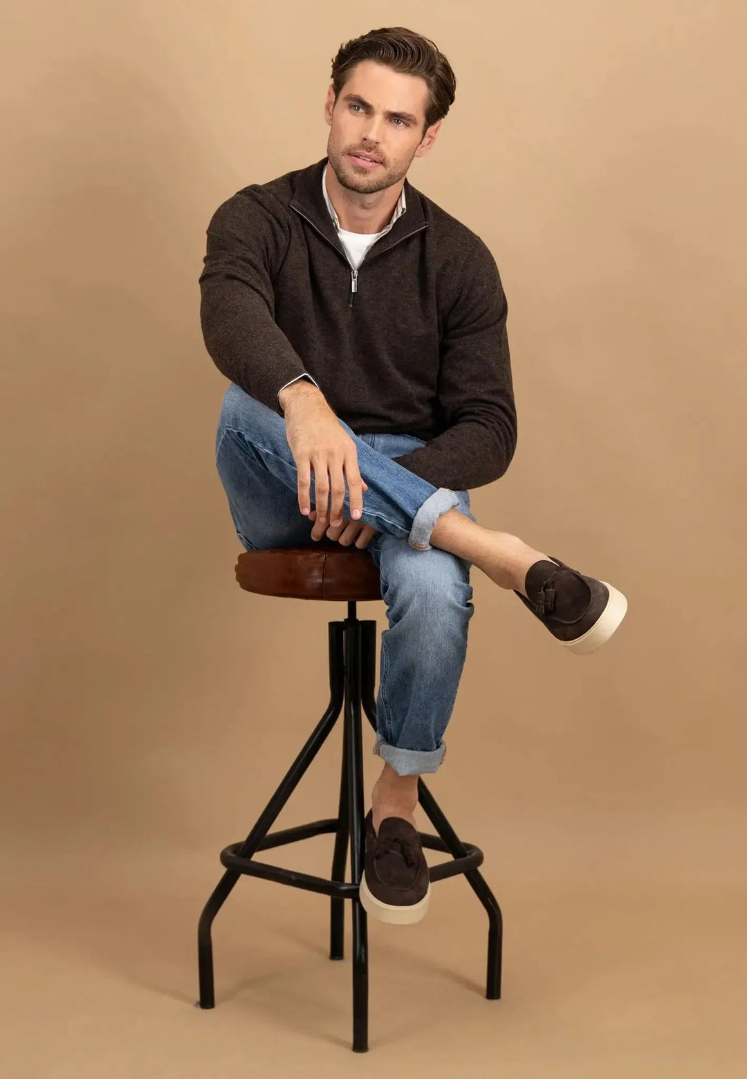 Fynch - Hatton - Pure Lambswool 1/4 Zip Knit Dark Chocolate - 1510304-861-S