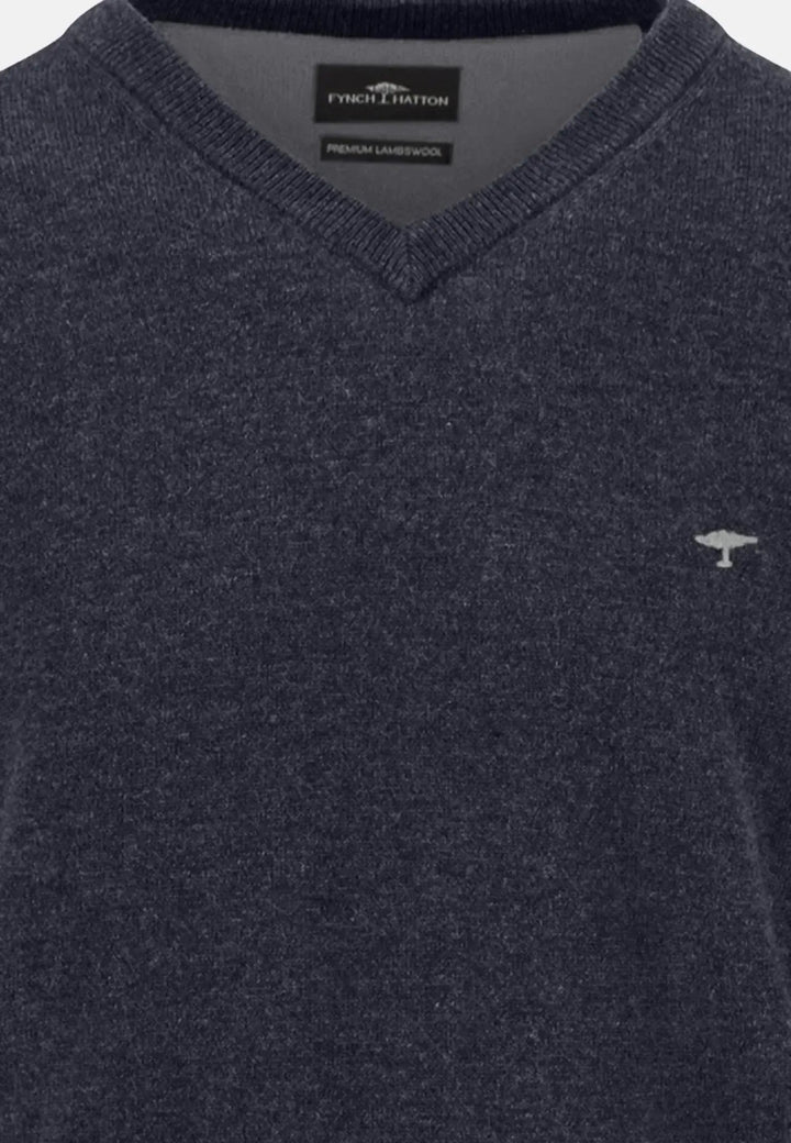 Fynch - Hatton Pure Lambswool V - Neck Knit Navy 1510302-690-S
