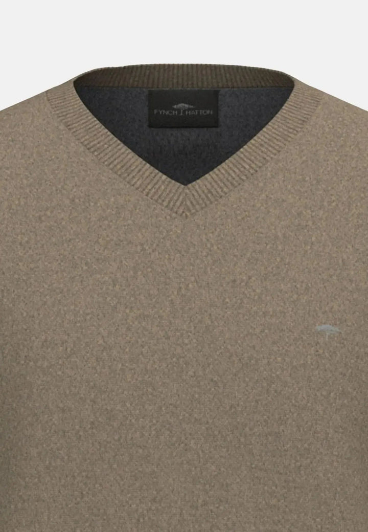 Fynch - Hatton Pure Lambswool V - Neck Knit Taupe 1510302-864-S