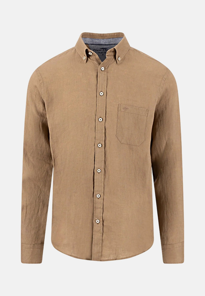 Fynch - Hatton Pure Linen Button Down Shirt Affogato - 16136000-213-M - fynch - hatton.co.uk