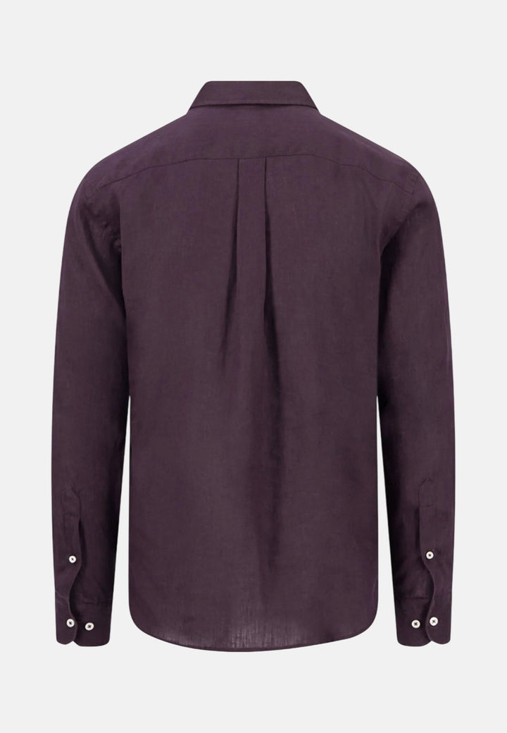 Fynch - Hatton Pure Linen Button Down Shirt Aubergine - 16136000-342-M - fynch - hatton.co.uk