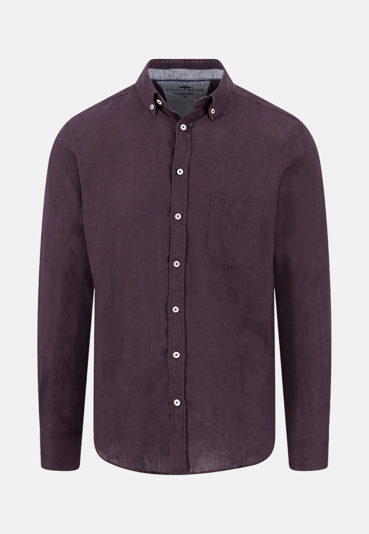 Fynch - Hatton Pure Linen Button Down Shirt Aubergine - 16136000-342-M - fynch - hatton.co.uk