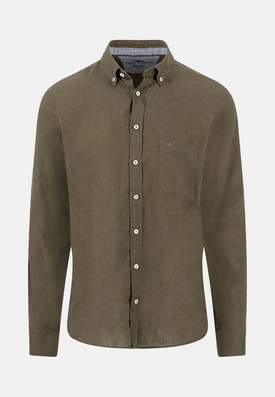 Fynch - Hatton Pure Linen Button Down Shirt Dark Khaki - 16136000-719-M - fynch - hatton.co.uk