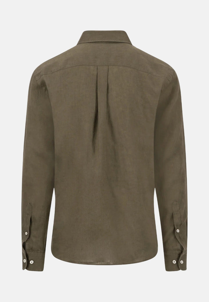 Fynch - Hatton Pure Linen Button Down Shirt Dark Khaki - 16136000-719-M - fynch - hatton.co.uk