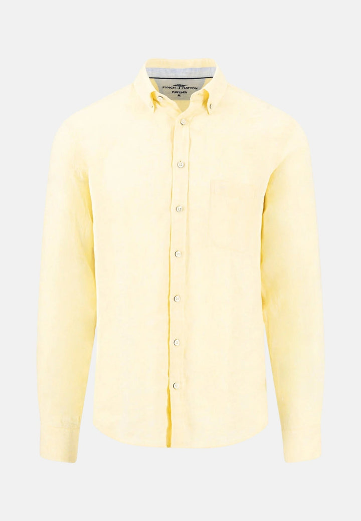 Fynch - Hatton Pure Linen Button Down Shirt Pale Yellow - 16136000-113-M - fynch - hatton.co.uk