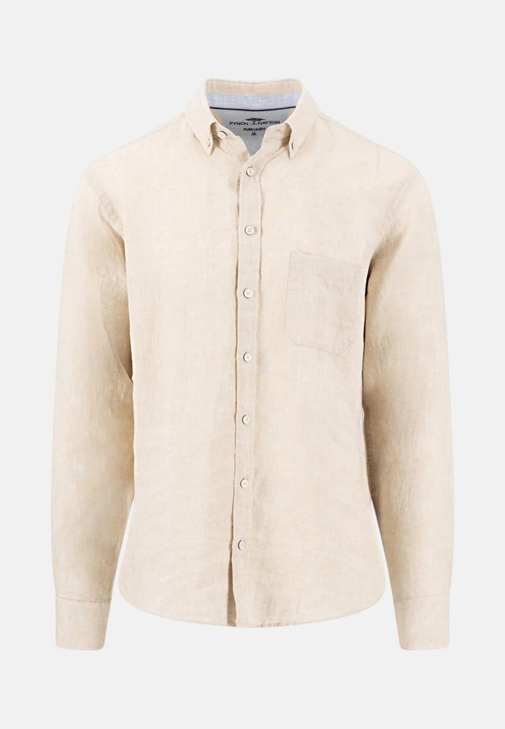 Fynch - Hatton Pure Linen Button Down Shirt Sand - 16136000-837-M - fynch - hatton.co.uk