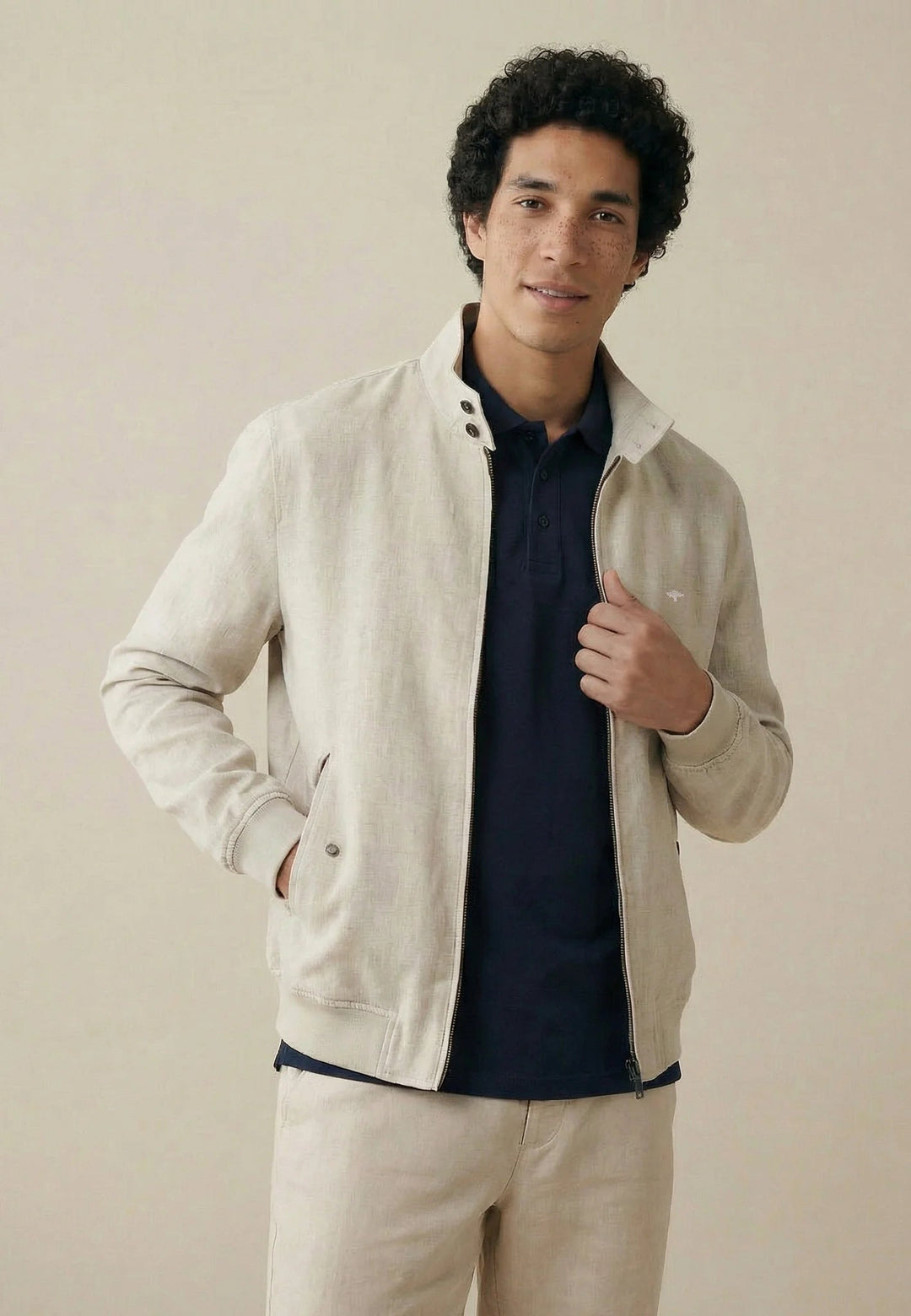 Fynch - Hatton Pure Linen Harrington Jacket Cement 16032602-828-M