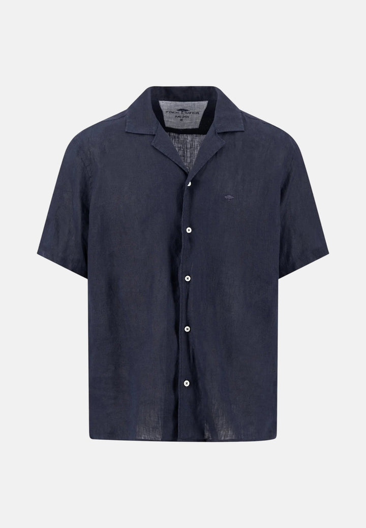 Fynch - Hatton Pure Linen Lapel Collar Short Sleeved Shirt Navy 16046009-685-M