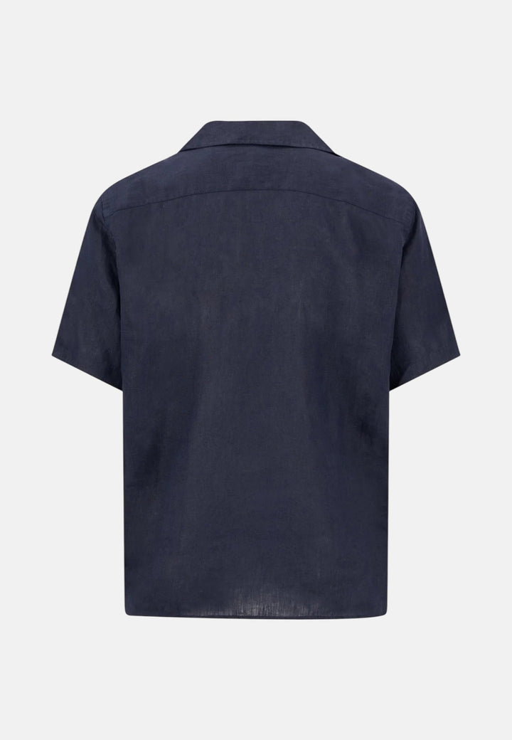 Fynch - Hatton Pure Linen Lapel Collar Short Sleeved Shirt Navy 16046009-685-M