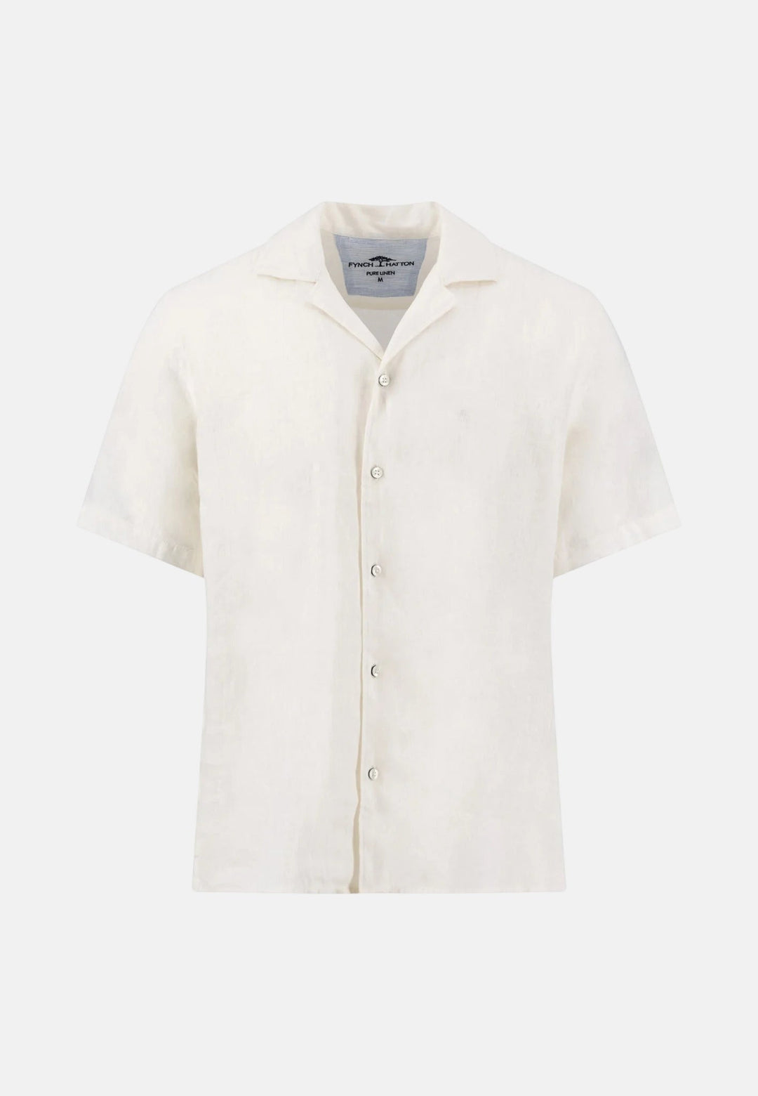 Fynch - Hatton Pure Linen Lapel Collar Short Sleeved Shirt White 16046009-802-M