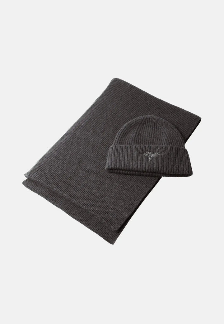 Fynch - Hatton Pure Wool Beanie & Scarf Set Charcoal - 15100440-998-OS - fynch - hatton.co.uk