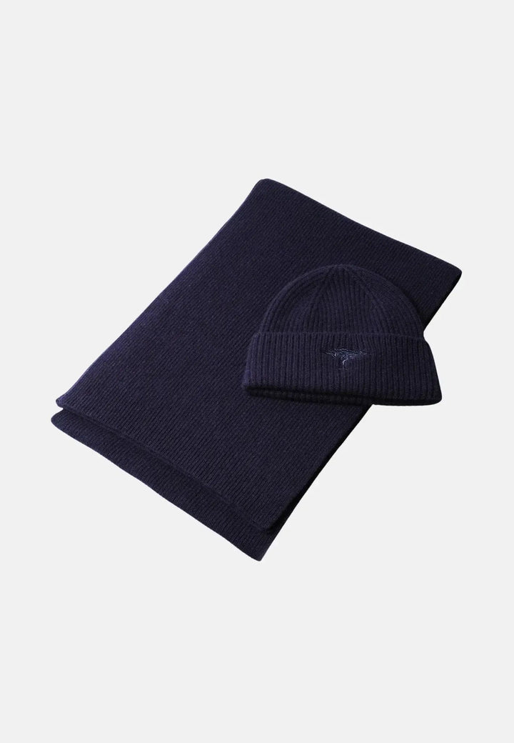 Fynch - Hatton Pure Wool Beanie & Scarf Set Navy - 15100440-685-OS - fynch - hatton.co.uk