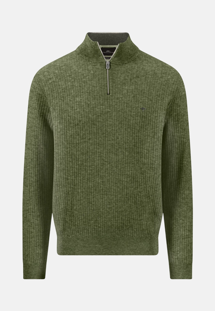 Fynch-Hatton Ribbed Cotton 1/4 Zip Knit Moss 1608234-748-M