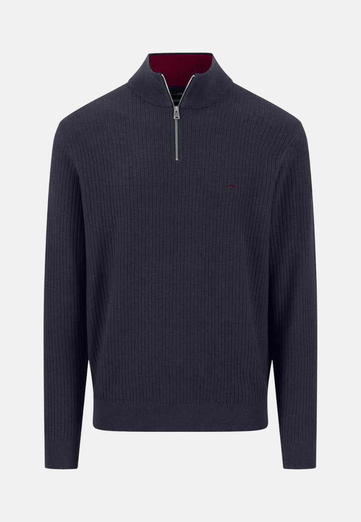 Fynch-Hatton Ribbed Cotton 1/4 Zip Knit Navy 1608234-690-M