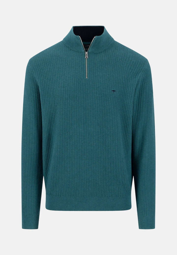 Fynch-Hatton Ribbed Cotton 1/4 Zip Knit Teal 1608234-673-M