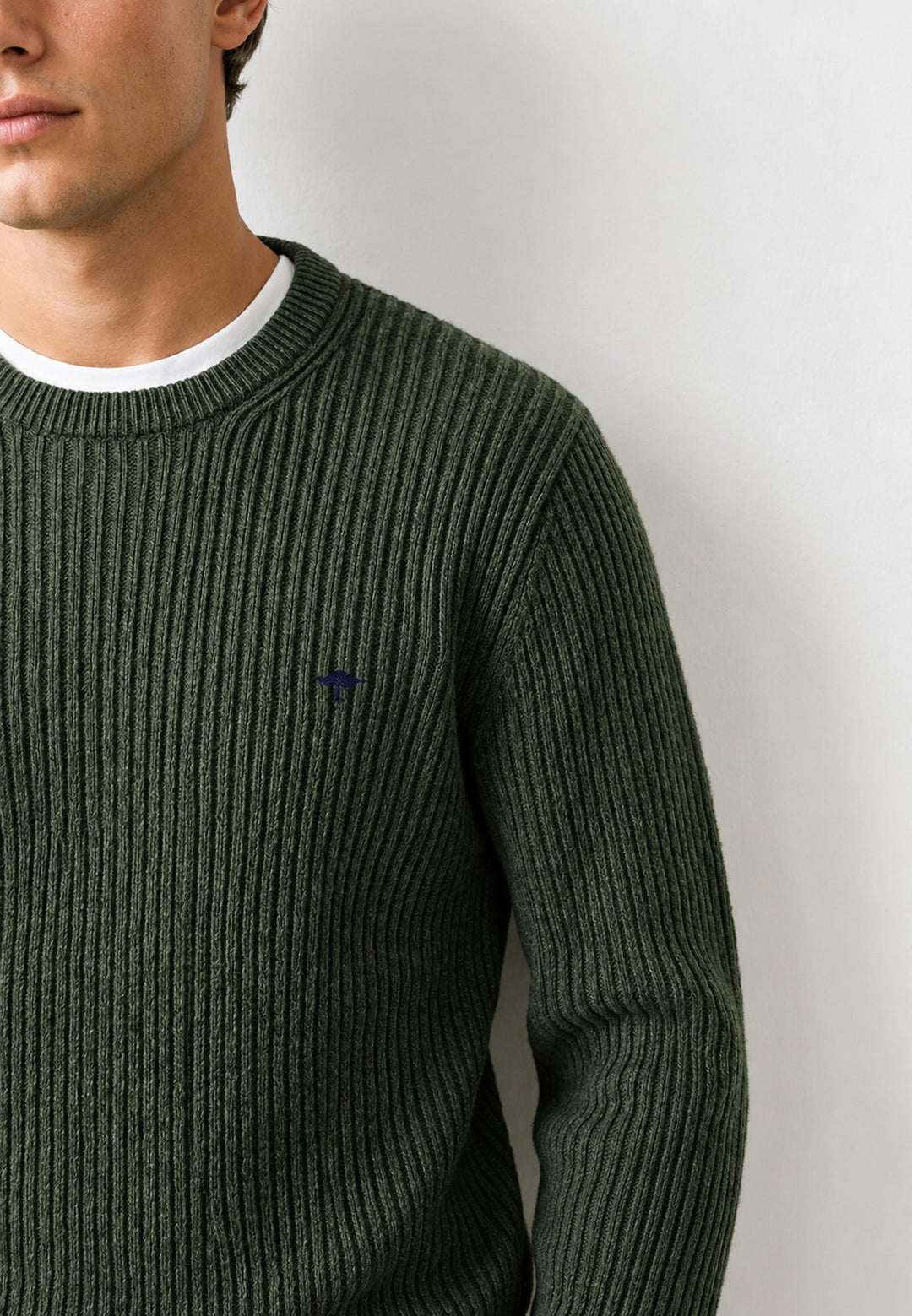 Fynch-Hatton Ribbed Cotton Crewneck Knit Cypress 1608233-749-M