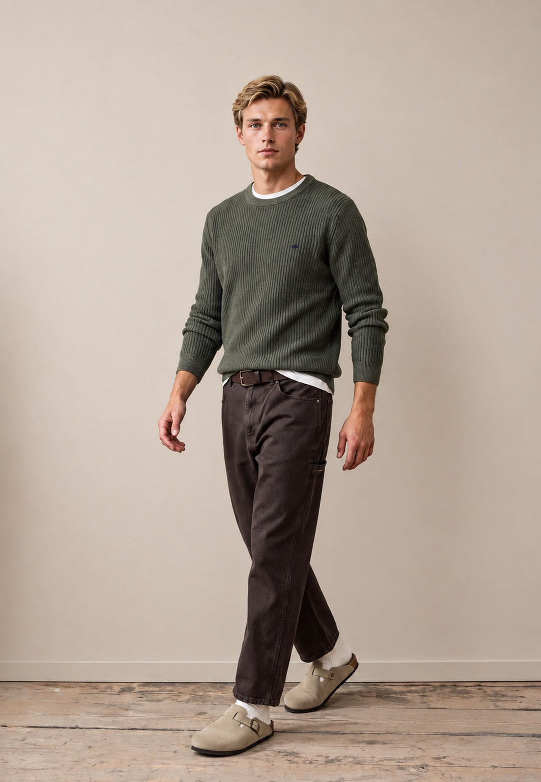 Fynch-Hatton Ribbed Cotton Crewneck Knit Cypress 1608233-749-M