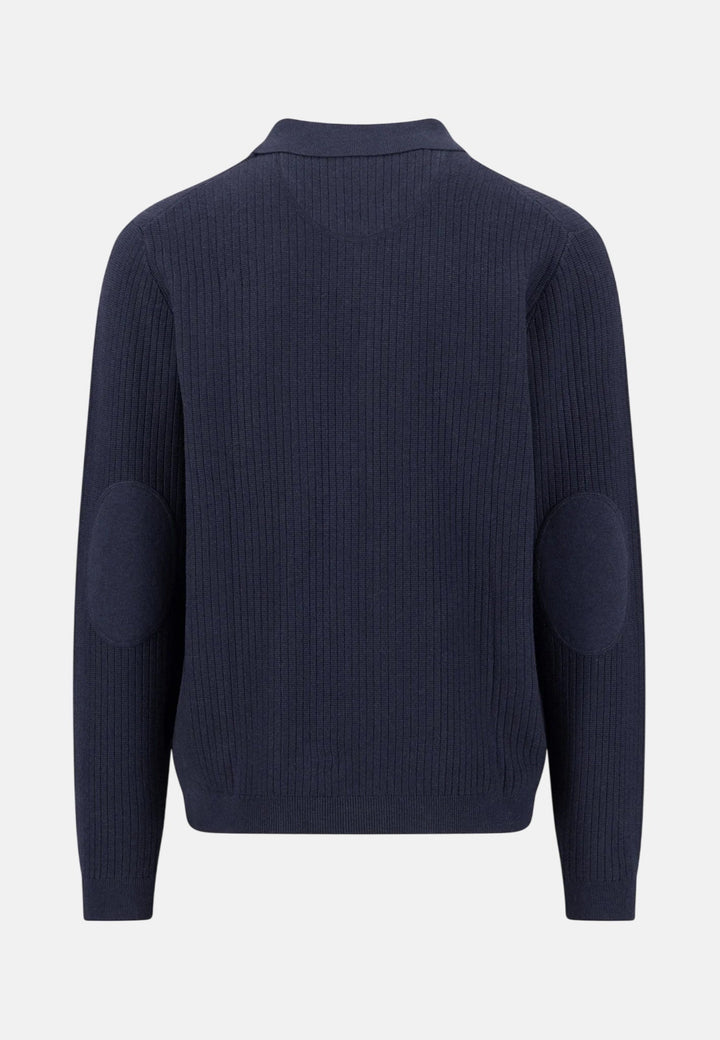 Fynch-Hatton Ribbed Fine Knit Cotton Cardigan Navy 1608236-690-M