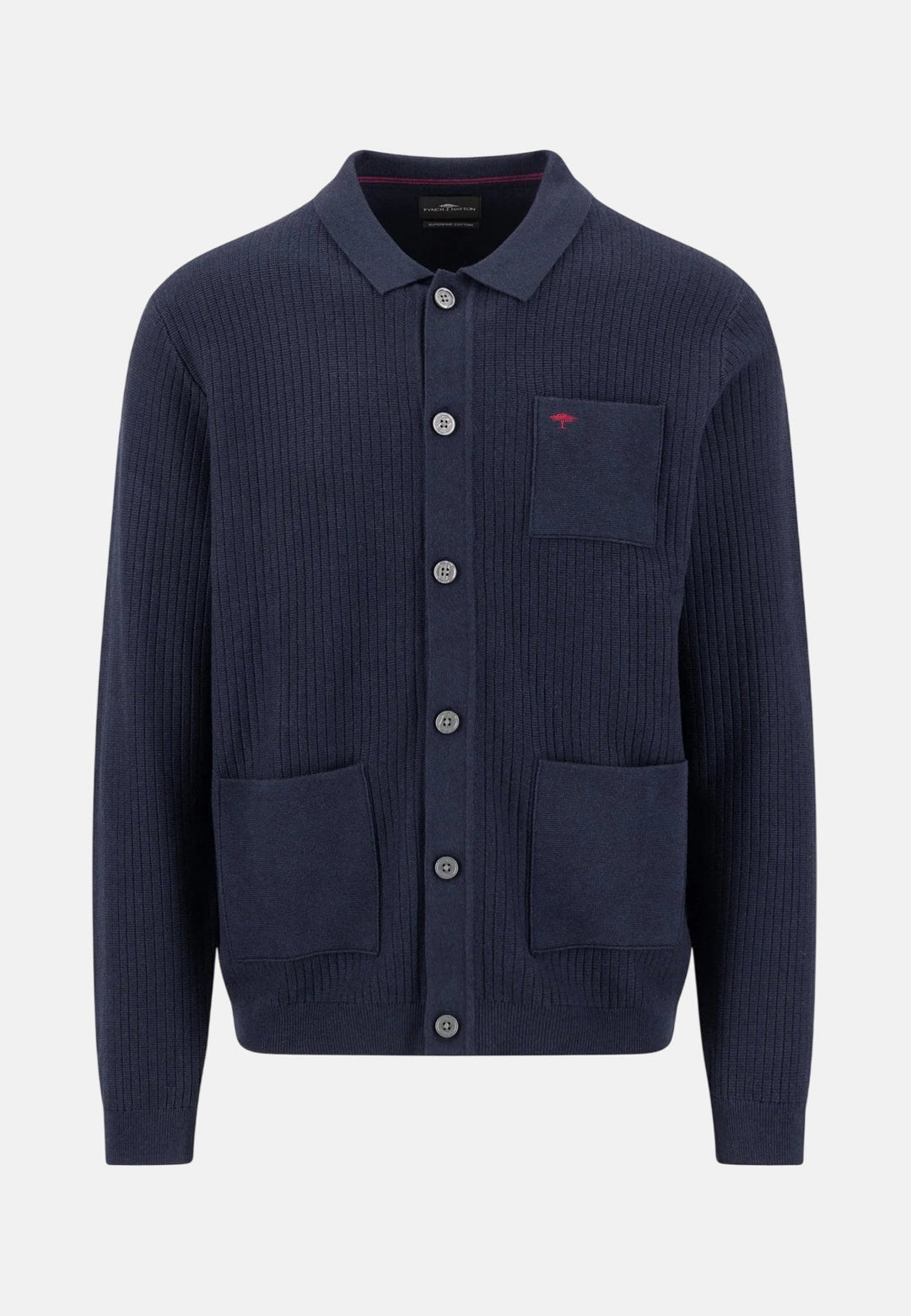 Fynch-Hatton Ribbed Fine Knit Cotton Cardigan Navy 1608236-690-M