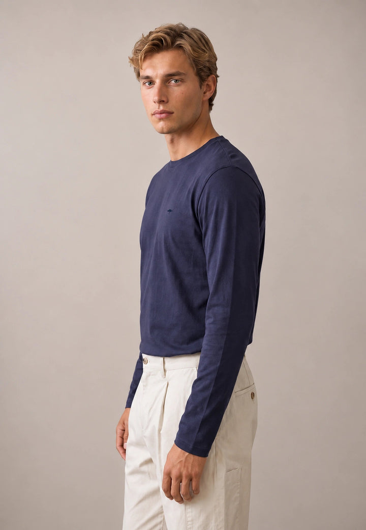 Fynch-Hatton Sanforized Cotton Long Sleeve T-Shirt Navy 16141910-685-M