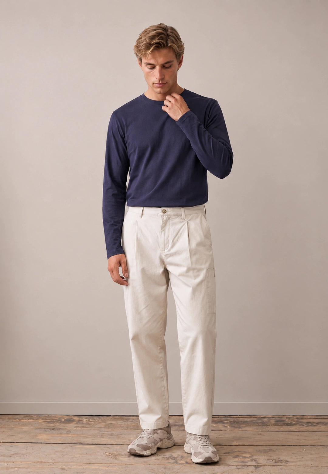 Fynch-Hatton Sanforized Cotton Long Sleeve T-Shirt Navy 16141910-685-M