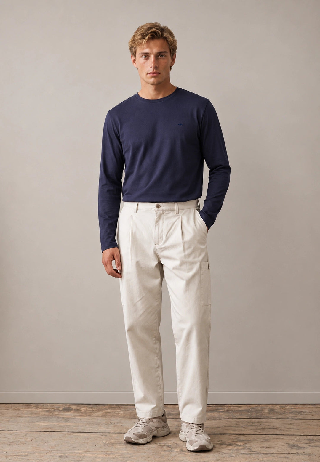 Fynch-Hatton Sanforized Cotton Long Sleeve T-Shirt Navy 16141910-685-M
