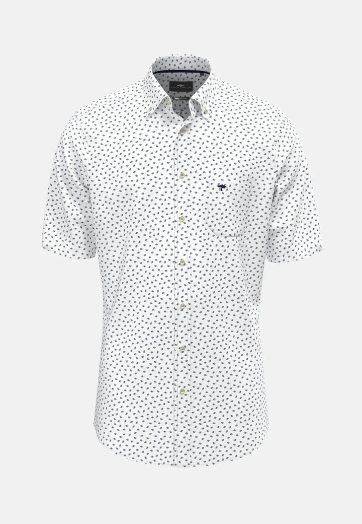 Fynch - Hatton Seersucker Print Short Sleeved Shirt Navy - 15048441-685-S - fynch - hatton.co.uk