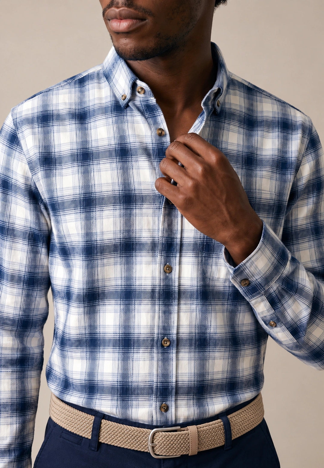 Fynch-Hatton Shadow Check Button Down Shirt Ink Blue 16096270-661-S