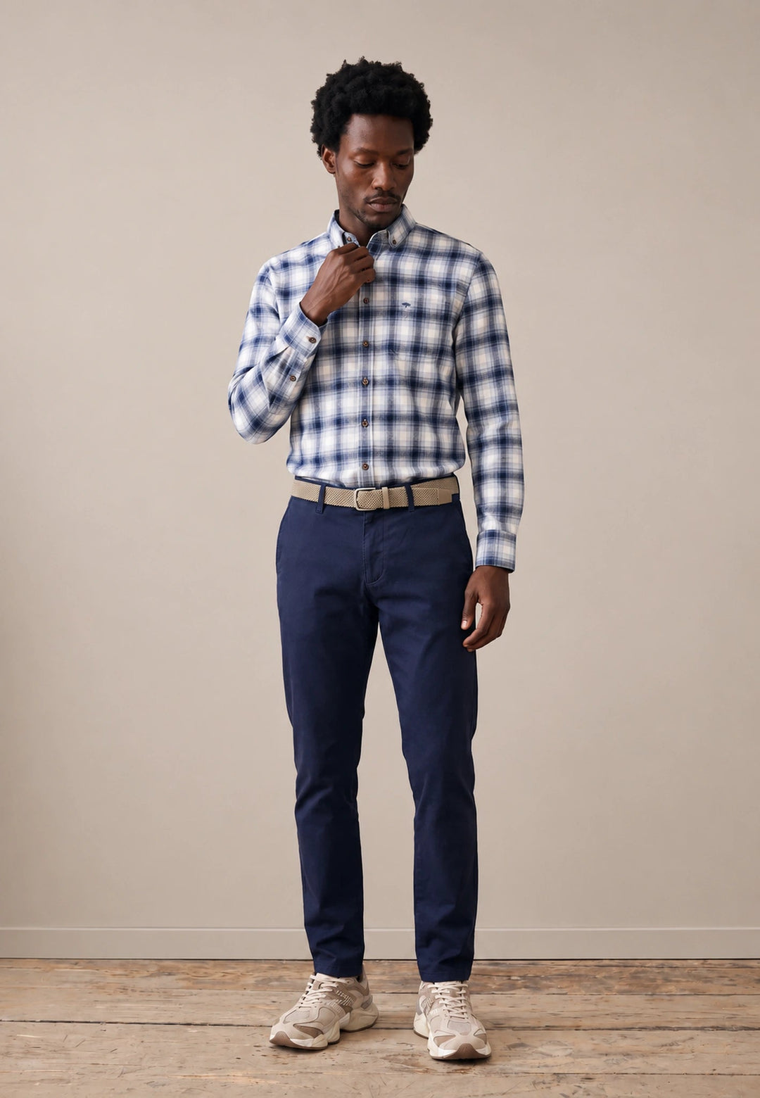 Fynch-Hatton Shadow Check Button Down Shirt Ink Blue 16096270-661-S