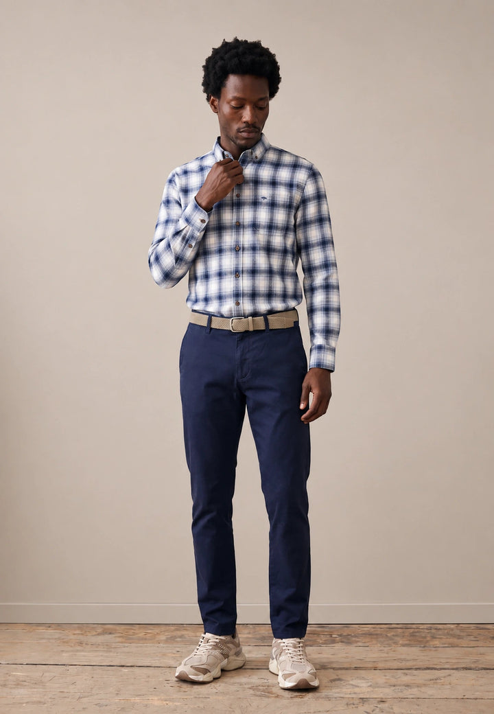 Fynch-Hatton Shadow Check Button Down Shirt Ink Blue 16096270-661-S