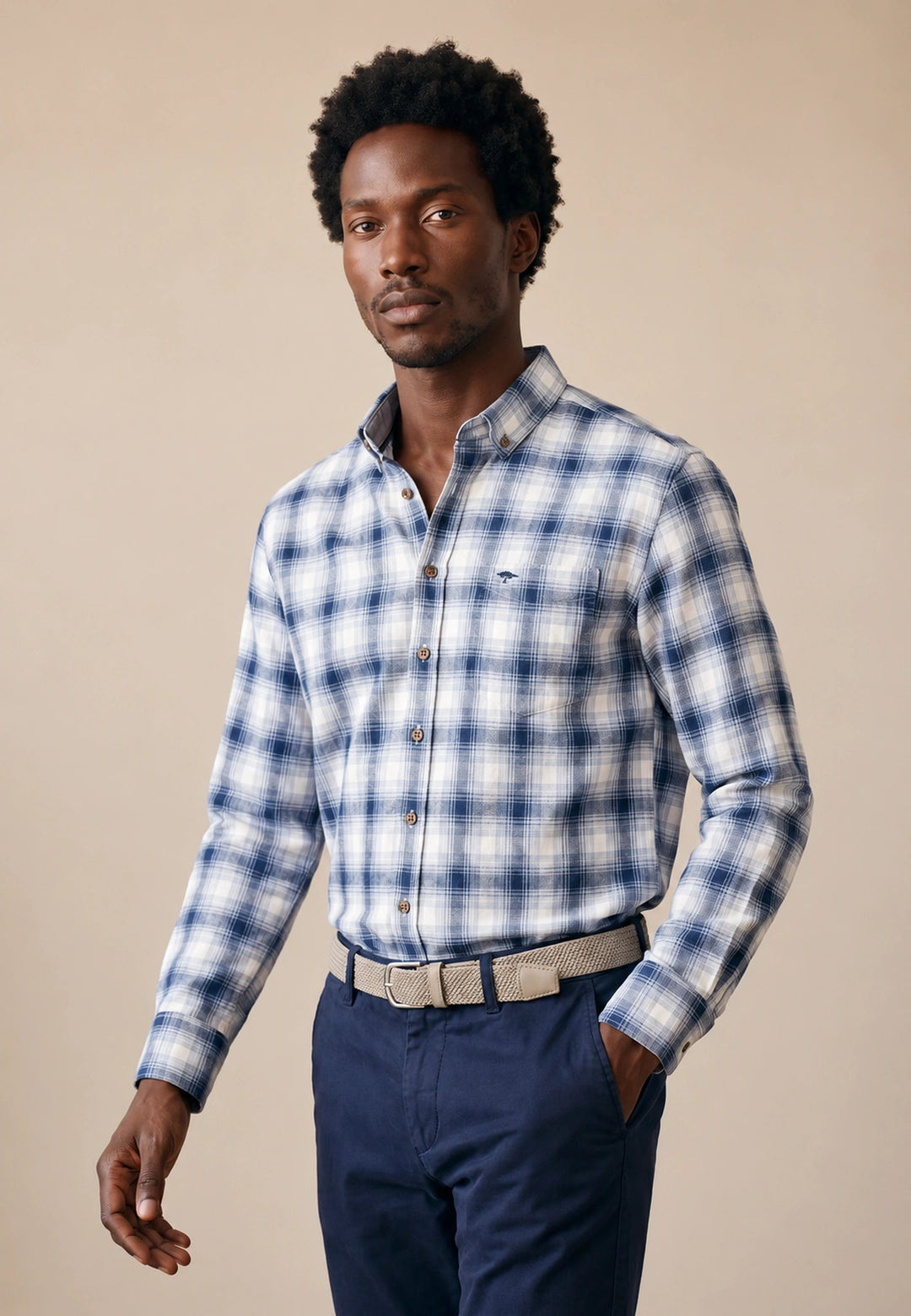 Fynch-Hatton Shadow Check Button Down Shirt Ink Blue 16096270-661-S