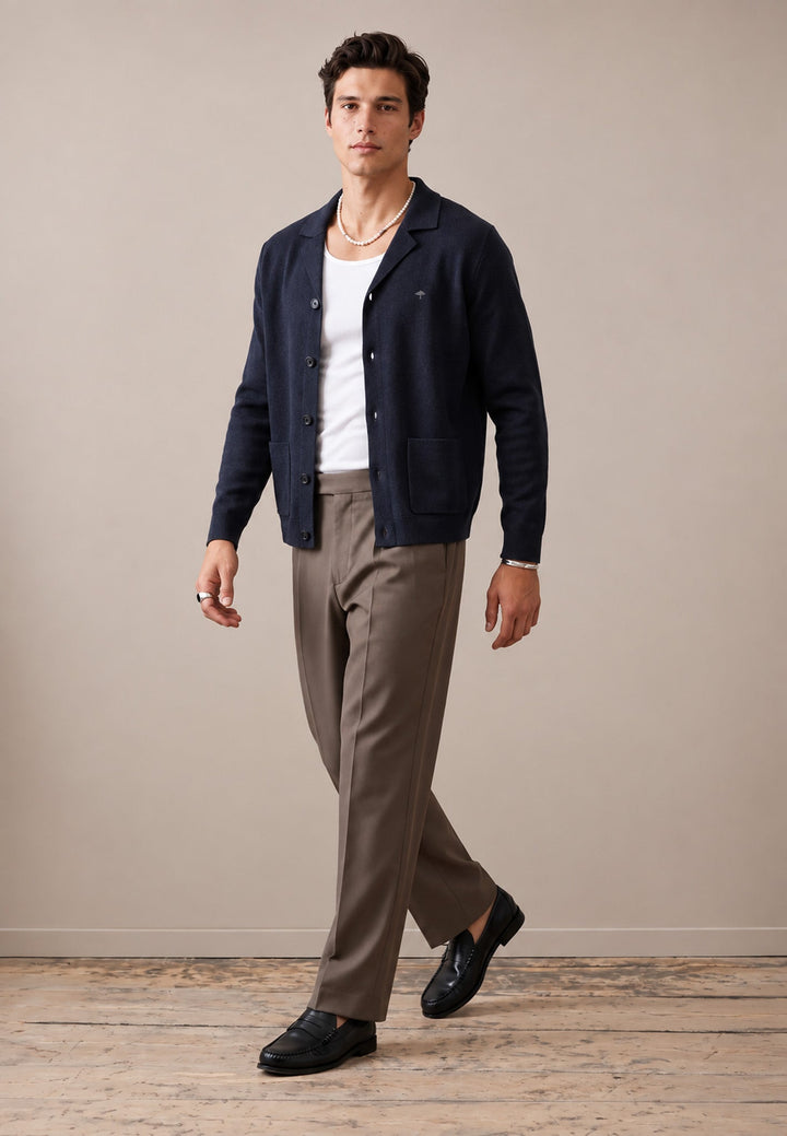 Fynch-Hatton Shawl Collar Cotton Cashmere Cardigan Navy 1608610-690-M