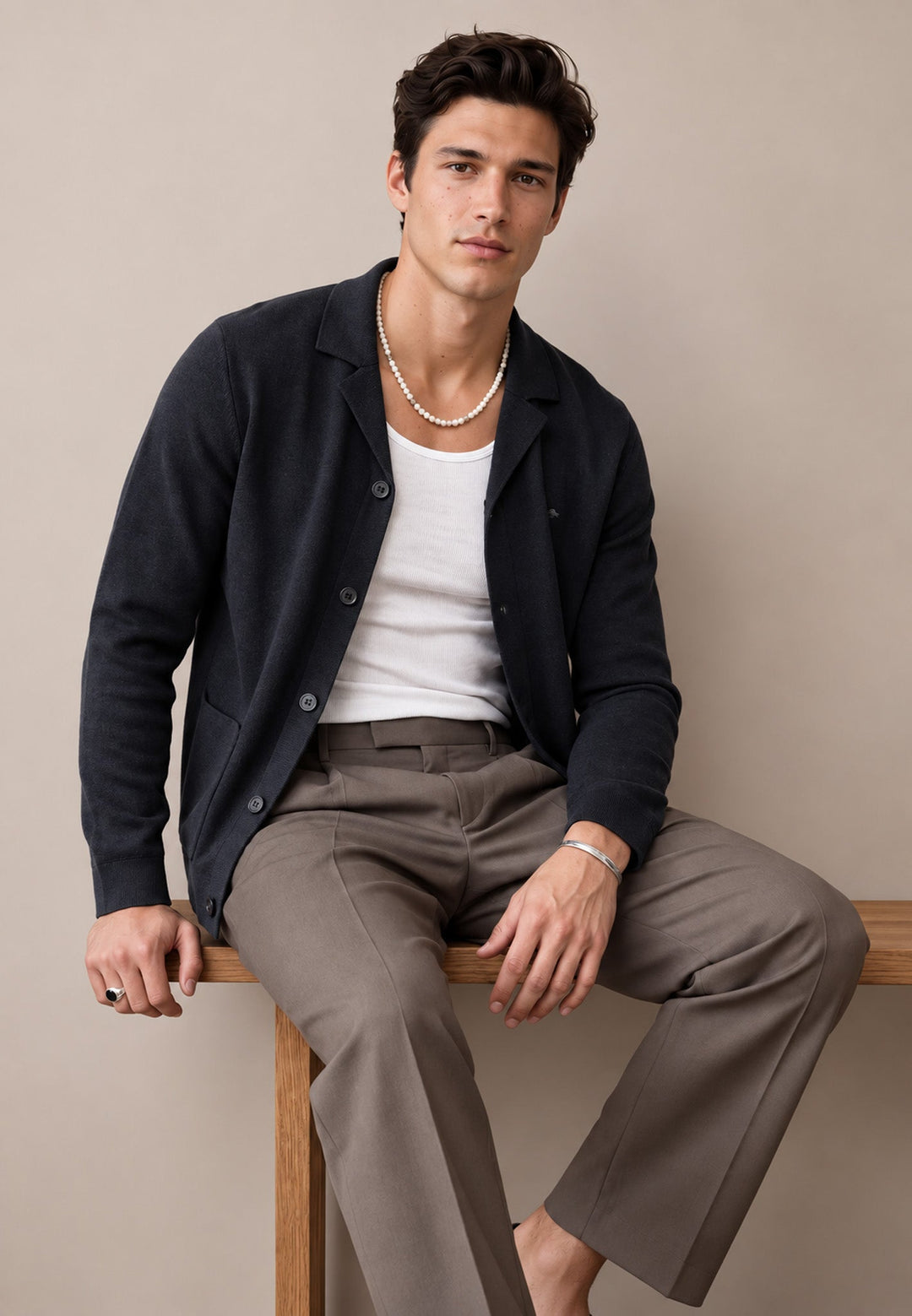 Fynch-Hatton Shawl Collar Cotton Cashmere Cardigan Navy 1608610-690-M
