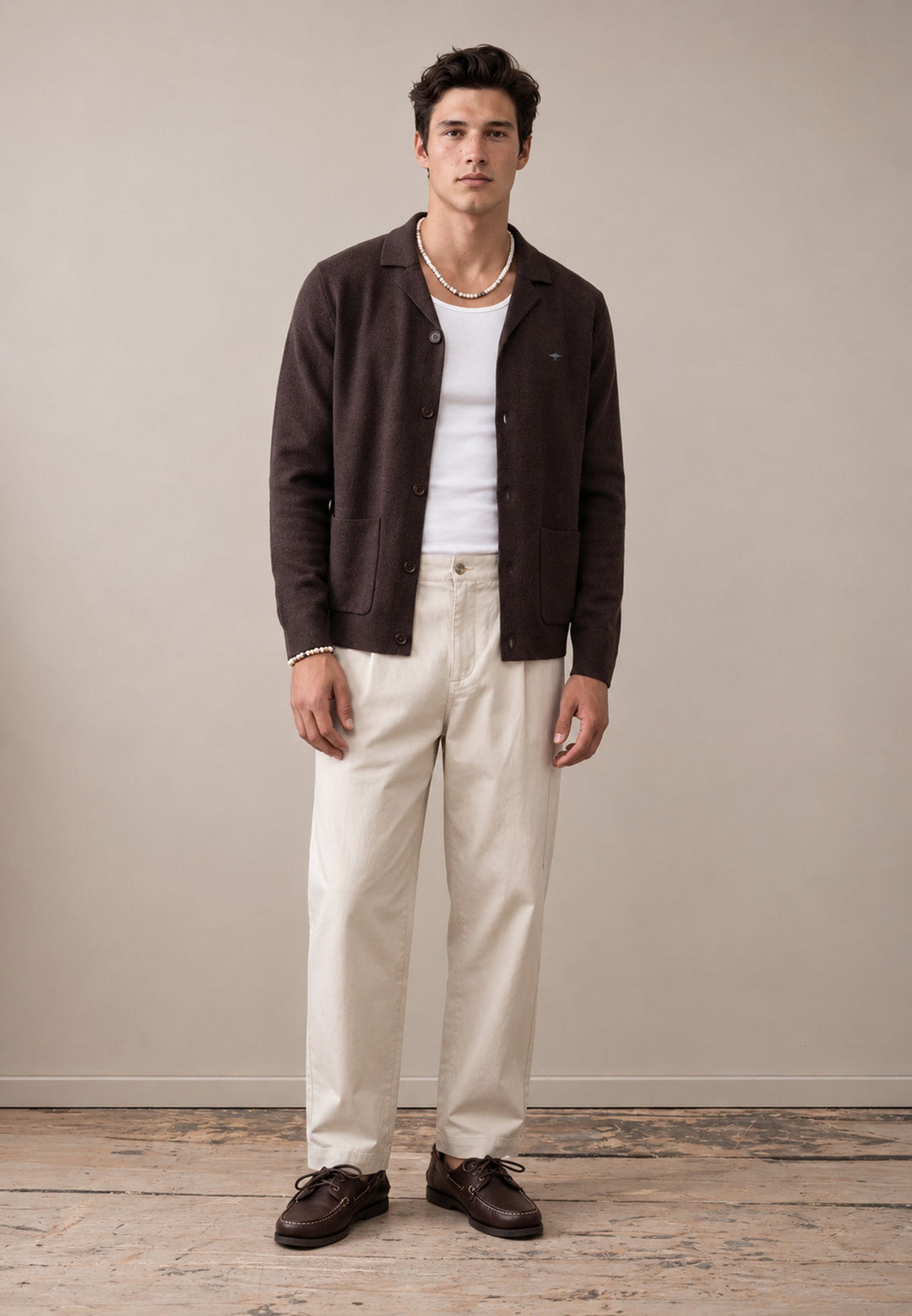 Fynch-Hatton Shawl Collar Cotton Cashmere Cardigan Soil 1608610-866-M