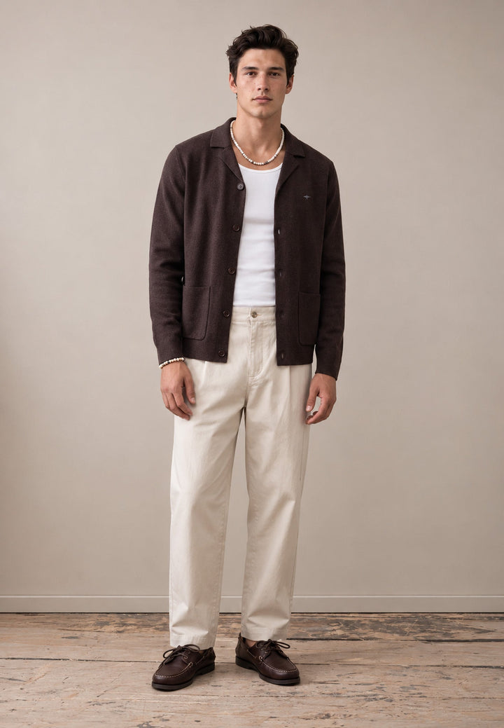 Fynch-Hatton Shawl Collar Cotton Cashmere Cardigan Soil 1608610-866-M