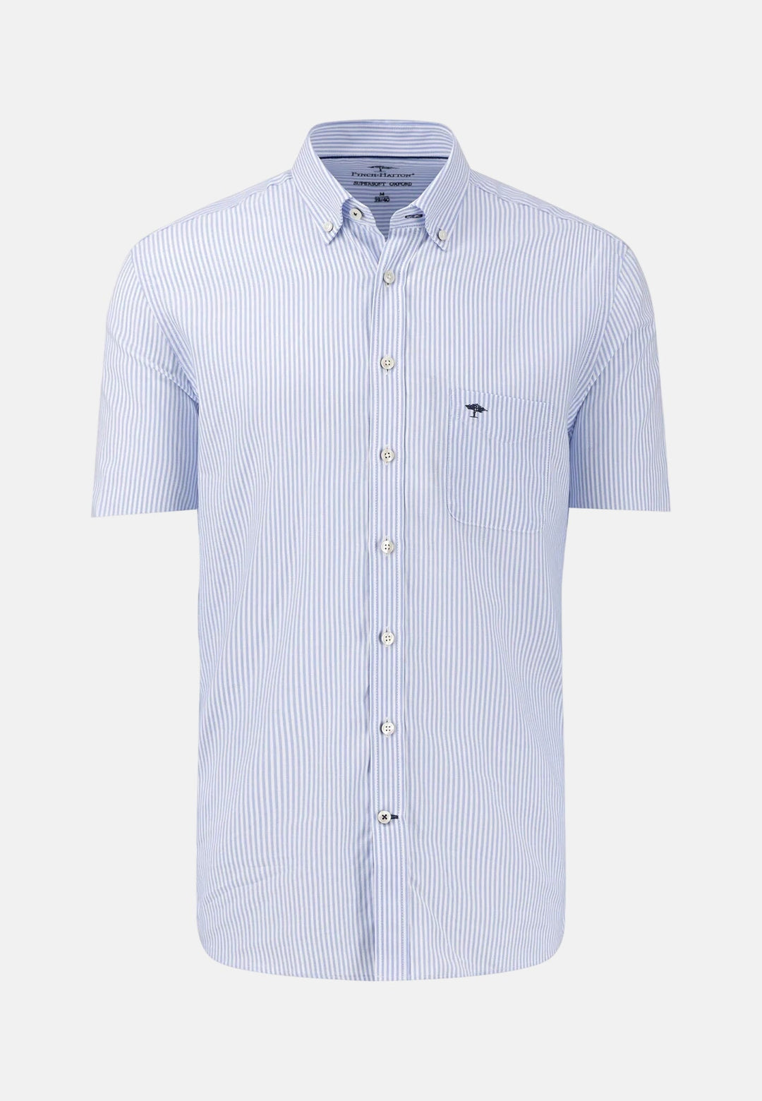 Fynch - Hatton Short Sleeved Oxford Button Down Shirt Light Blue Stripe - 16135501-5530-M - fynch - hatton.co.uk