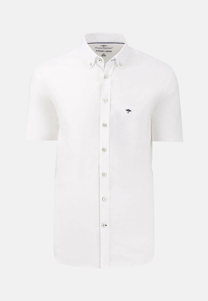 Fynch - Hatton Short Sleeved Oxford Button Down Shirt White - 16135501-5500-M - fynch - hatton.co.uk