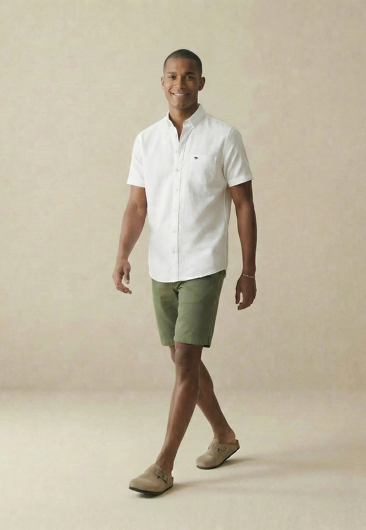 Fynch - Hatton Short Sleeved Oxford Button Down Shirt White - 16135501-5500-M - fynch - hatton.co.uk