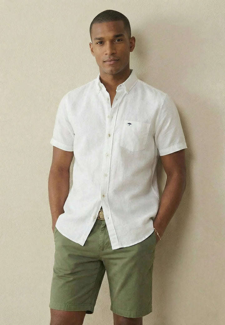 Fynch - Hatton Short Sleeved Oxford Button Down Shirt White - 16135501-5500-M - fynch - hatton.co.uk
