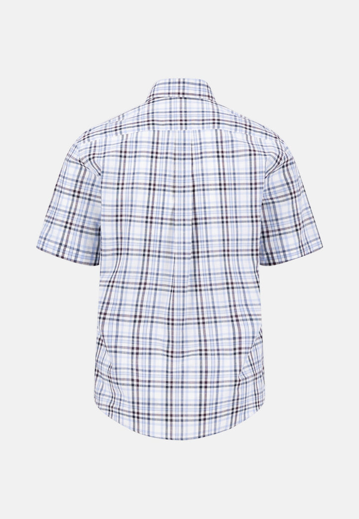 Fynch - Hatton Slub Check Button Down Short Sleeved Shirt Aubergine 16035921-342-M