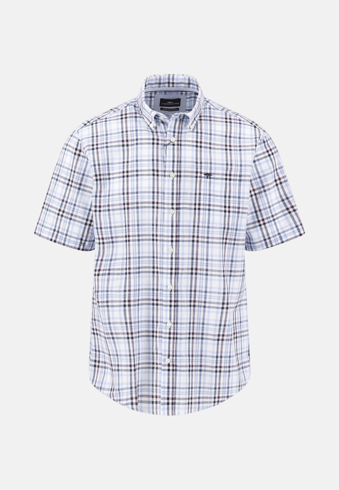 Fynch - Hatton Slub Check Button Down Short Sleeved Shirt Aubergine 16035921-342-M