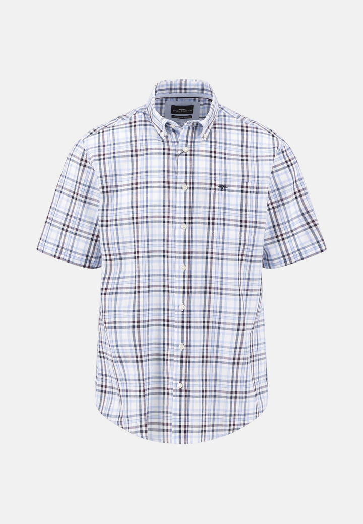 Fynch - Hatton Slub Check Button Down Short Sleeved Shirt Aubergine 16035921-342-M