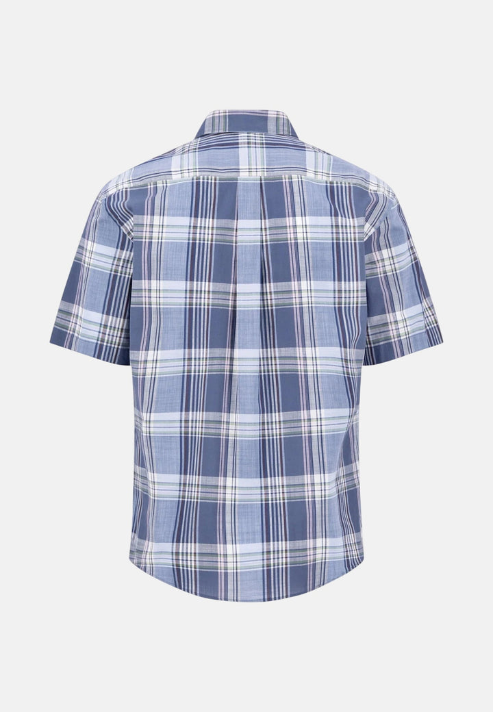 Fynch - Hatton Slub Check Button Down Short Sleeved Shirt Horizon Blue 16035911-655-M