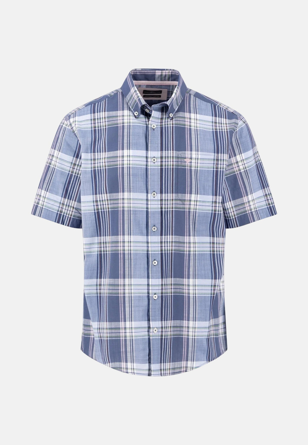 Fynch - Hatton Slub Check Button Down Short Sleeved Shirt Horizon Blue 16035911-655-M