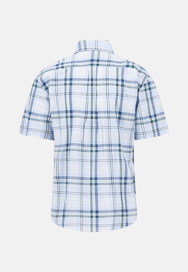 Fynch - Hatton Slub Check Button Down Short Sleeved Shirt New Breeze 16045031-653-M